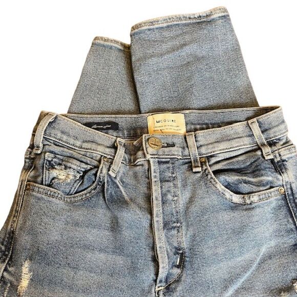 MCGUIRE Damn Fine High Rise Button Fly Jeans Medium Wash Distressed Size 26 - Picture 9 of 12